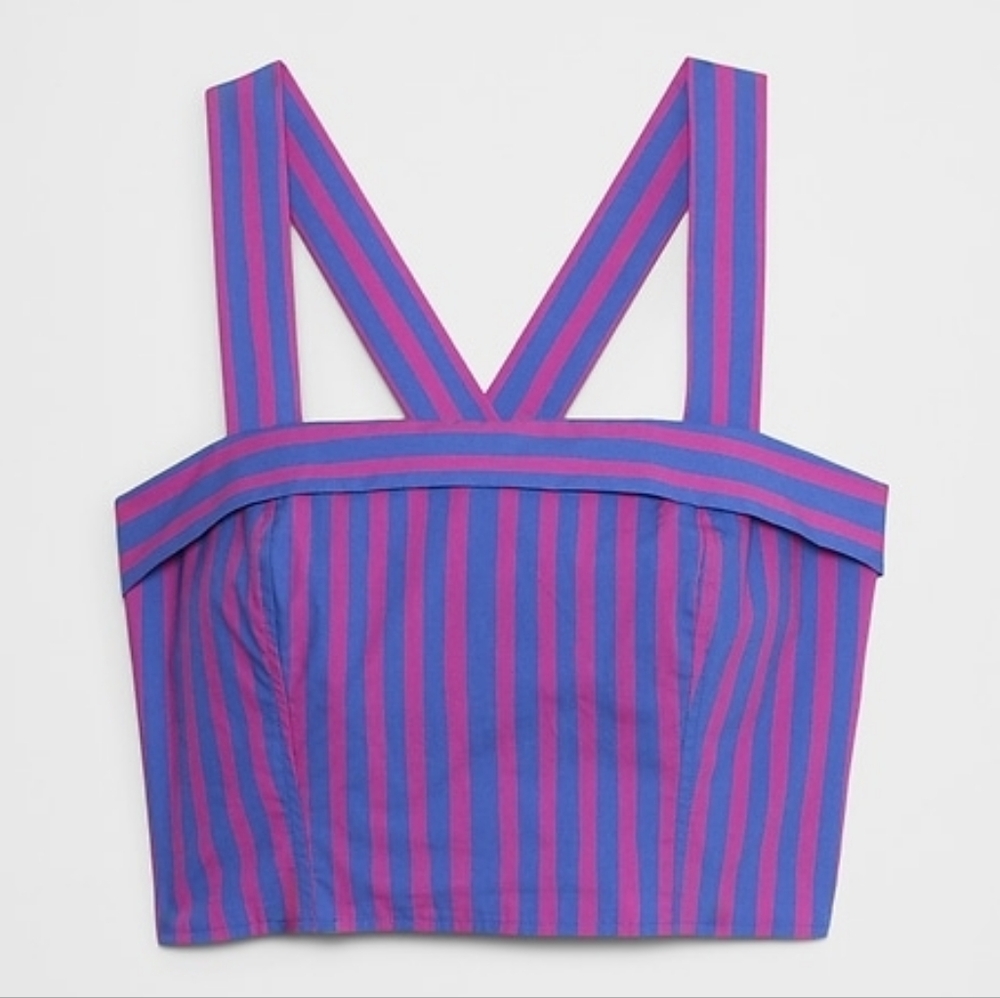 NWT - Banana Republic Purple Stripe Cotton  Cross-Back Cropped Top - Size L - Picture 4 of 13
